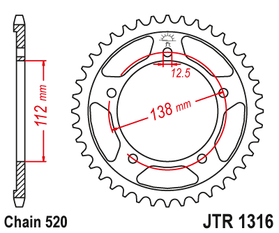 Lánckerék hátsó JTR1316, 520-as lánchoz. MÉRET VÁLASZTÉKOT LÁSD A KÉP ALATT!