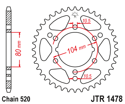 Lánckerék hátsó JTR1478, 520-as lánchoz. MÉRET VÁLASZTÉKOT LÁSD A KÉP ALATT!