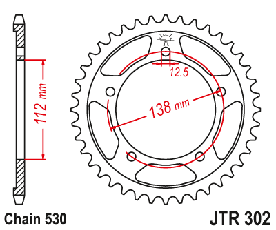 Lánckerék hátsó JTR302. , 530-as lánchoz. MÉRET VÁLASZTÉKOT LÁSD A KÉP ALATT!