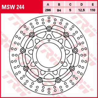 Féktárcsa 296x94mm 5mm 6db 6,5mm 110mm 12,5mm TRW Lucas MSW244