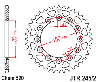 Lánckerék hátsó JTR245/2, 520-as lánchoz. MÉRET VÁLASZTÉKOT LÁSD A KÉP ALATT!